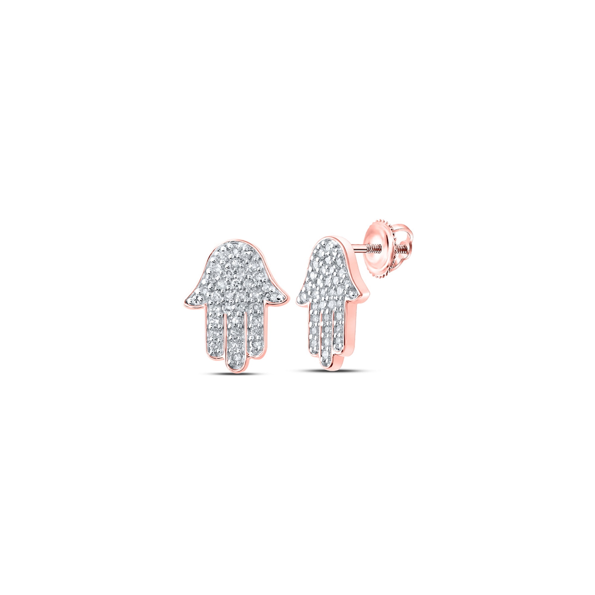 10kt Rose Gold Womens Round Diamond Hamsa Earrings 1/5 Cttw