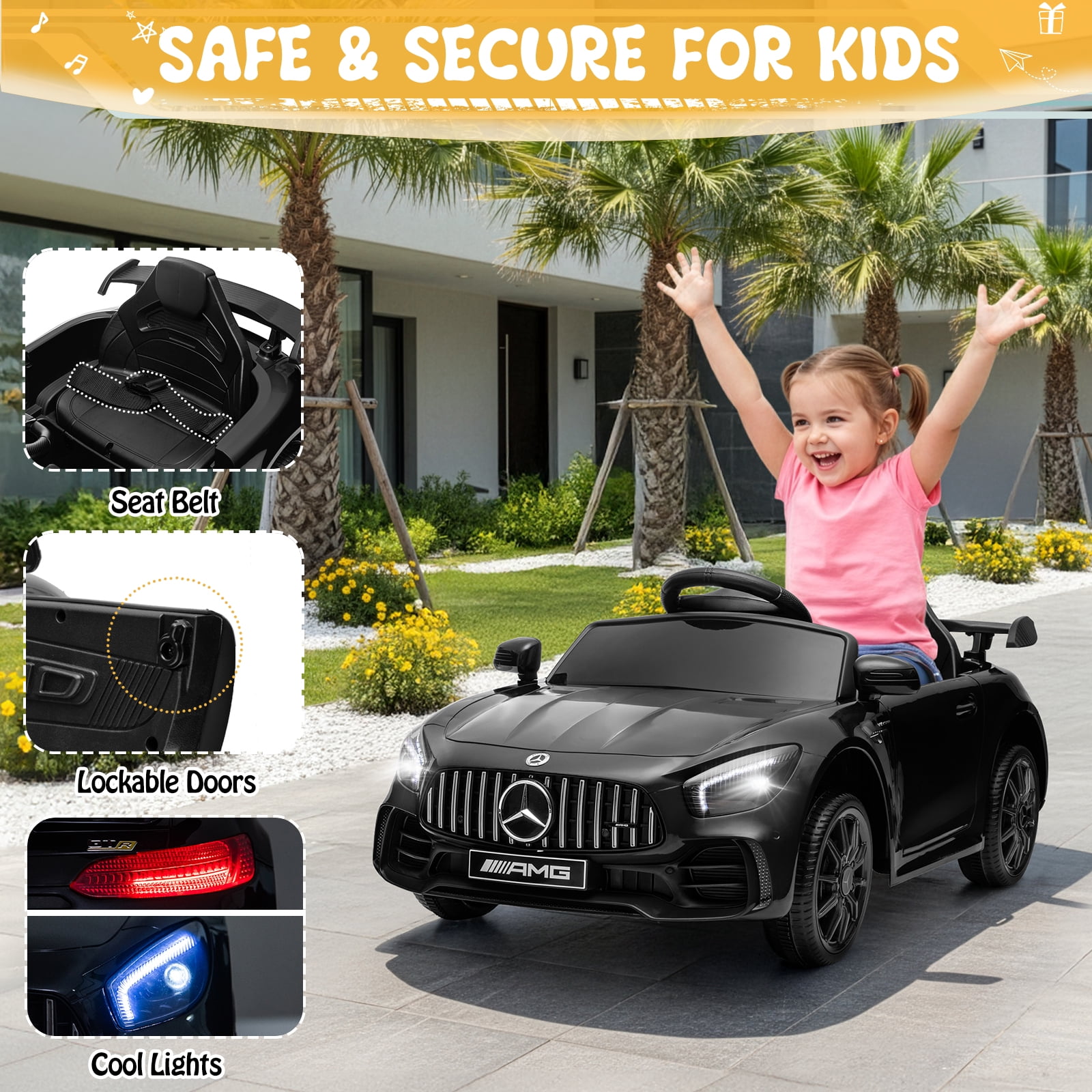 UBesGoo 12V Licensed Mercedes-Benz Electric Ride On Cars Toys for Kids, Power Wheels with Parent Remote Control, Black