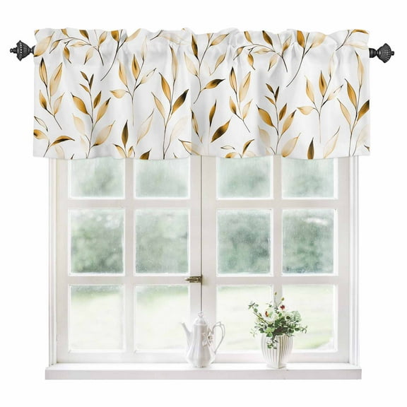 Yellow Brown Leaf Kitchen Valances for Windows 60x18 Inch Kitchen Curtains Valances Rod Pocket Modern Botanical Foliage Plant Country Bathroom Window Valances for Window Treatment Decor