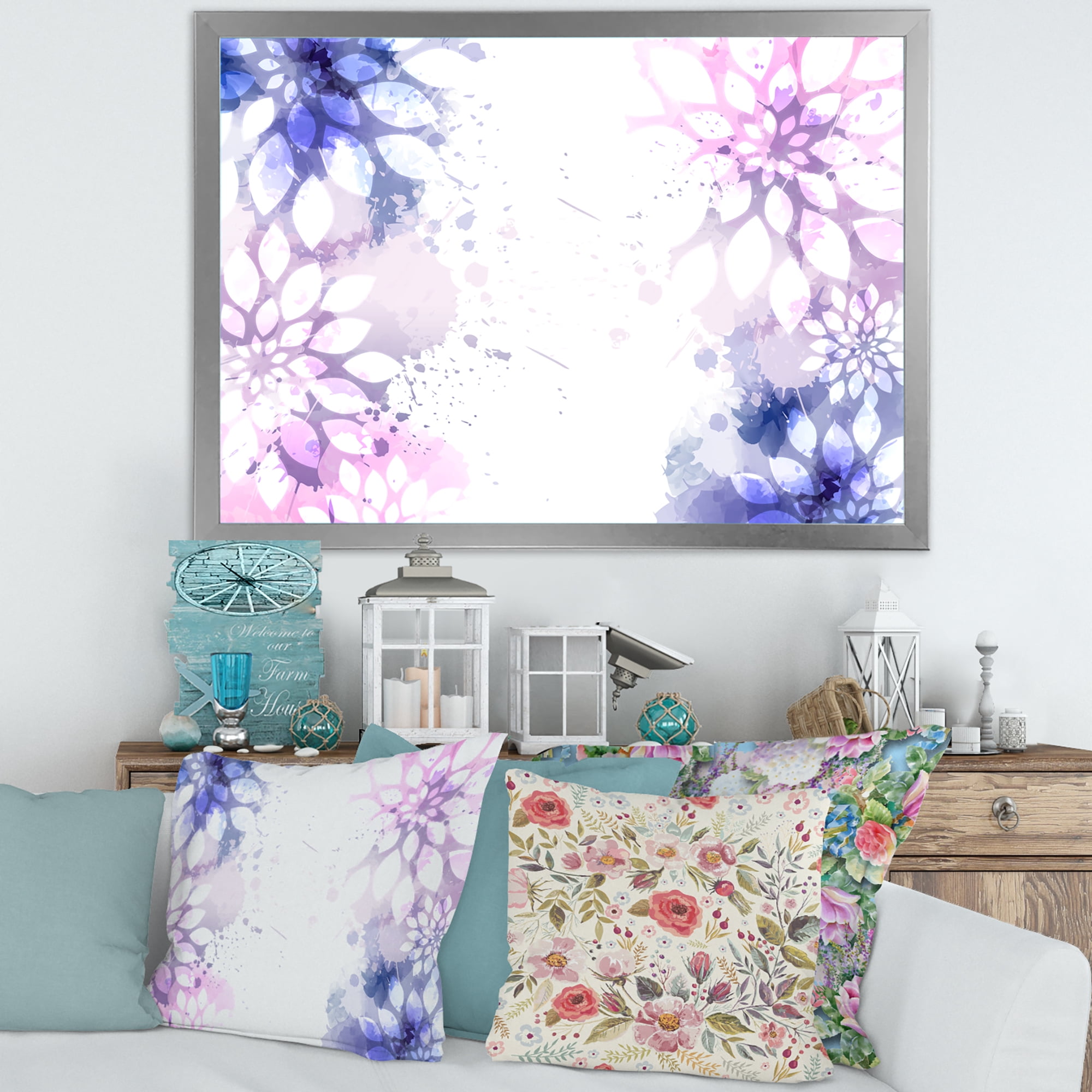 Designart 'Pink and Purple Abstract With Colorful Splashes II' Modern Framed Art Print