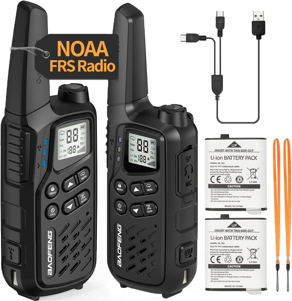 2 Pack Rechargeable MP25 FRS Walkie Talkies Long Range Walkie Talkies