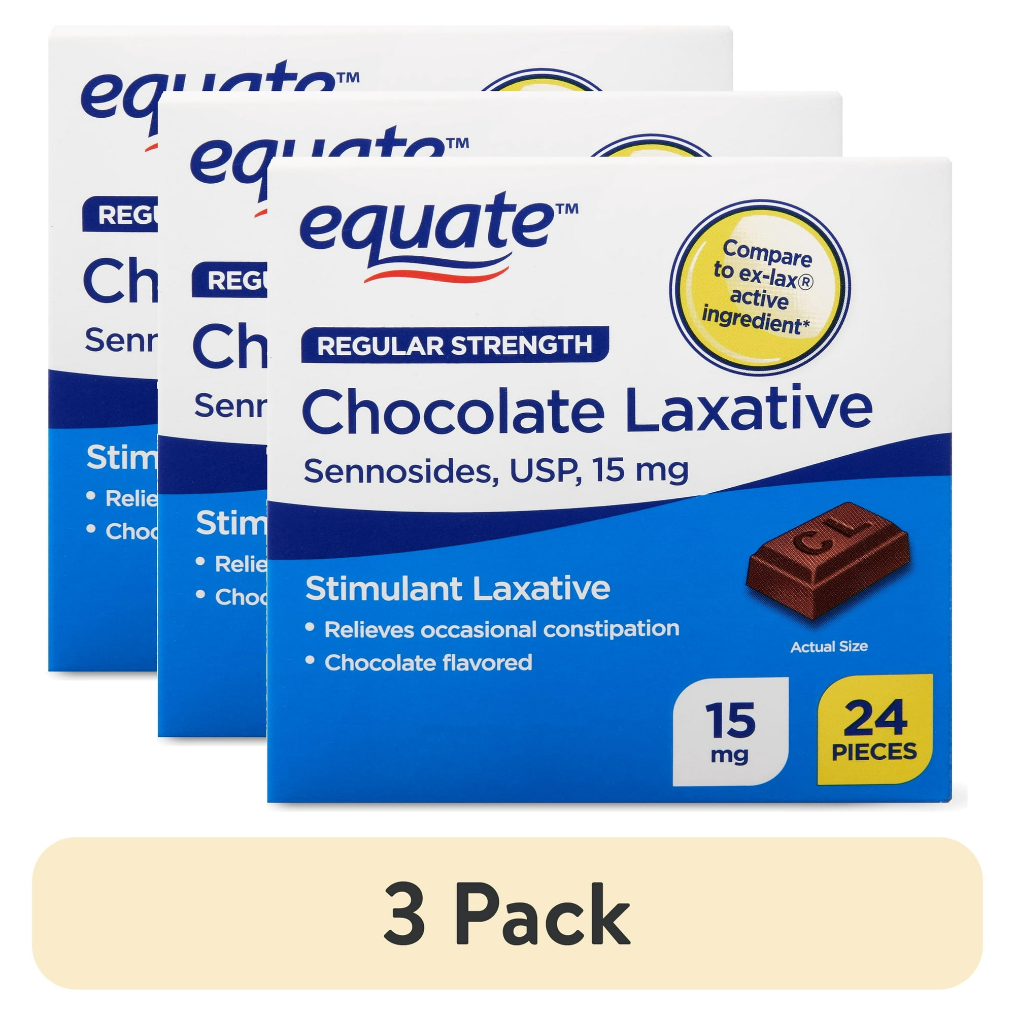 (3 pack) Equate Regular Strength Chocolate Laxative, 24 Pieces