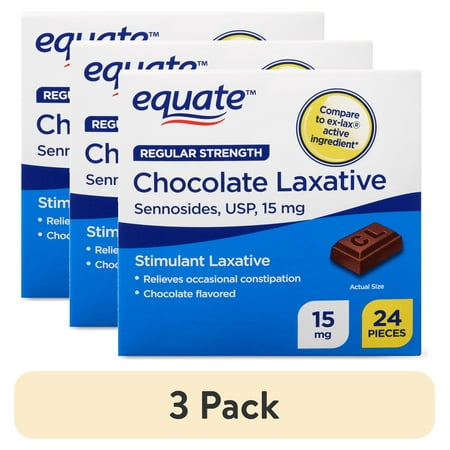 (3 pack) Equate Regular Strength Chocolate Laxative, 24 Pieces