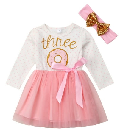

VIKING GLORY Newborn Kids Baby Girl Donut Sleeveless/Long Sleeve Tulle Party Dresses Clothes