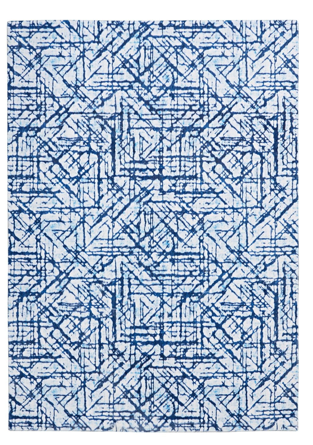 Tapis d'appoint Motif Faux Lapin Ingrain bleu & blanc de 3 pi x 5 pi