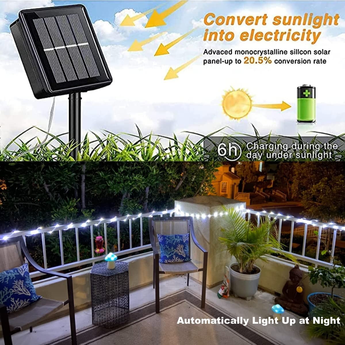 JUHEFA Solar Rope Lights 33FT 100LED for Pool, 8 Modes Outdoor Waterproof LED Solar for Fence,Gazebo,Yard,Walkway,Path,Garden Decor,2PACK, White