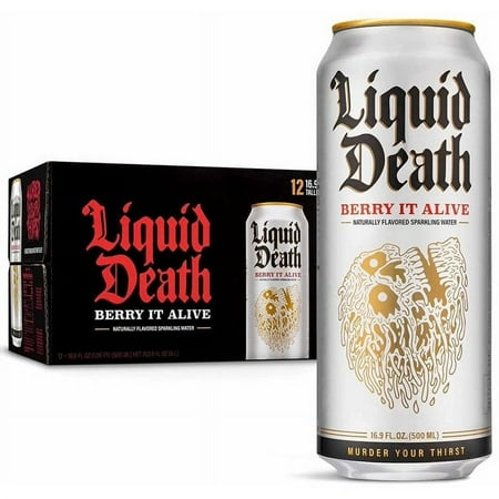 Liquid Death Sparkling Water, Berry It Alive, 16.9 fl oz, 12 count