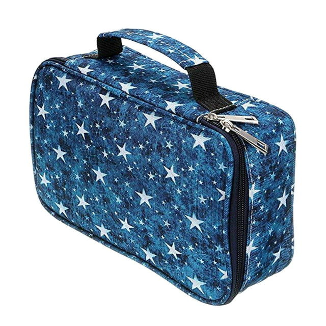 yuksok 72 Pencil Case Handheld Large Capacity Pencil Holder Zippered 36 Slots Organizer Blue