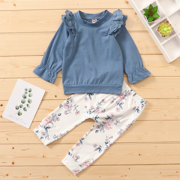 AURIGATE Clearance! Infant Baby Kids Girls Flare Sleeve Ruffle T shirt Floral Pants Outfits Sets