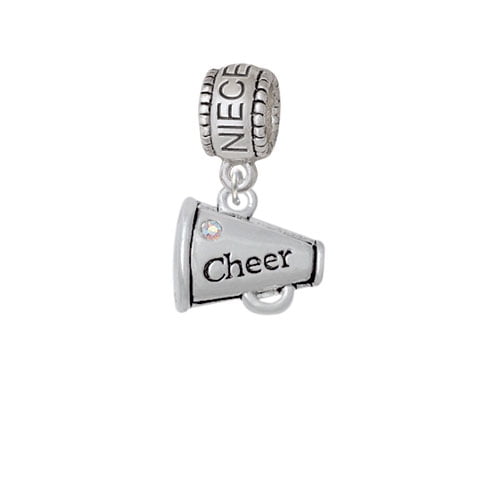 Cheer Megaphone with AB Crystal Niece Charm Bead