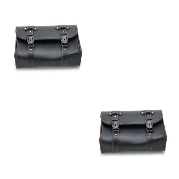 sweethay Bolso de cuero PU para sillín de moto, almacenamiento decorativo Universal Rectangular elegante, bolsas laterales de moda, bolsa negra Negro 2piezas