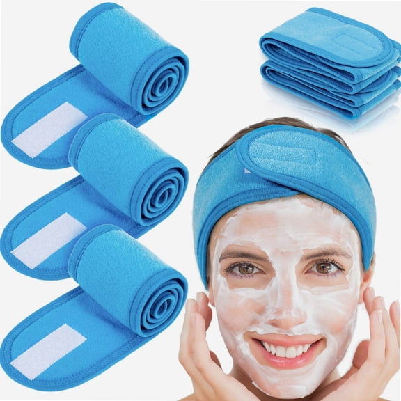 4 PCS Spa Headband, Make up Hair Band, Stretch Terry Cloth Headband for Sport Yoga Shower (Blue)