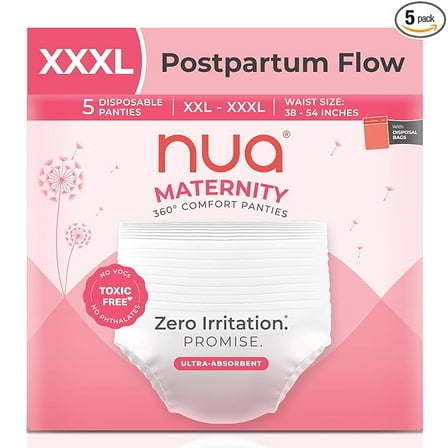 Nua 360° Comfort Maternity Panties XXL-XXXL (38-54 INCHES) | Pack of 5 | For Postpartum Bleeding and Clots | Absorbs Heavy Gushes | Zero Irritation | 4x Comfort | 360 Degree Protection
