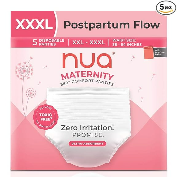 Nua 360° Comfort Maternity Panties XXL-XXXL (38-54 INCHES) | Pack of 5 | For Postpartum Bleeding and Clots | Absorbs Heavy Gushes | Zero Irritation | 4x Comfort | 360 Degree Protection