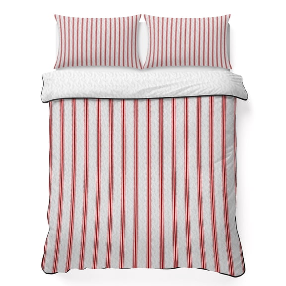 King Quilt Set 96''x106'', Red Striped Lightweight Summer Bedspread Coverlet Set with 2 Pillow Shams, Red White Stripes Farmhouse Breathable All Season Quilt Bedding for Bedroom/Guest Room