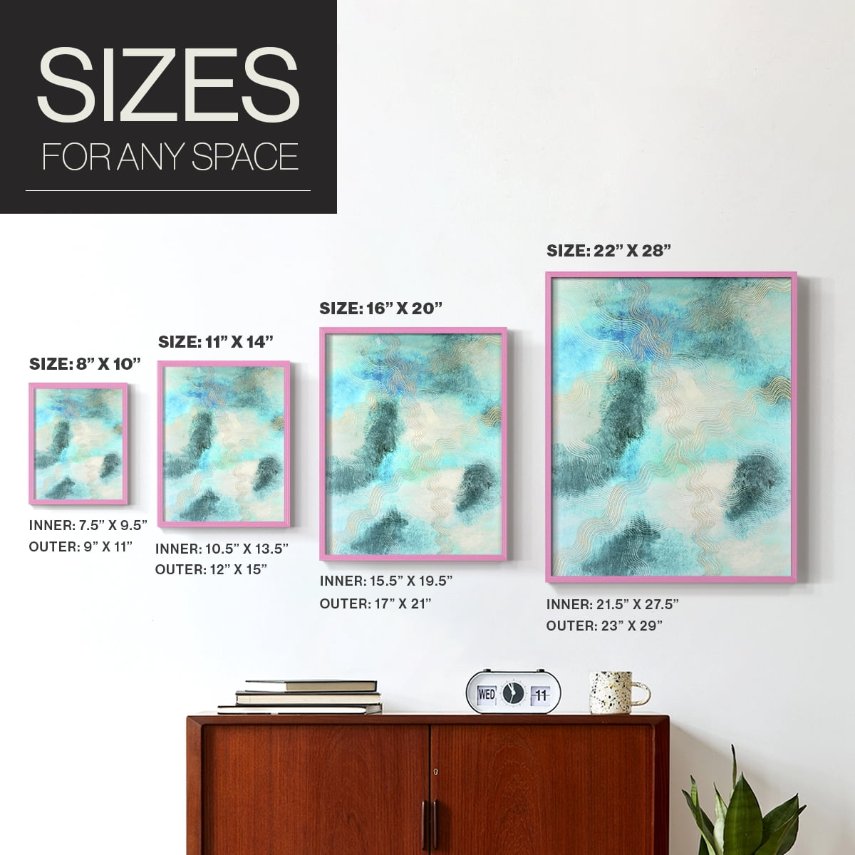 Blue Shift II Framed Print in Pink Solid Wood Framed Print No Nail Hanging