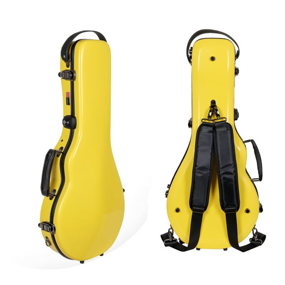 Crossrock Case - Fiberglass Mandolin Case - Fits Both A & F Styles - Padded Straps, Accessory Compartment, Fixed & Removable Padding - Includes TSA Lock-Yellow