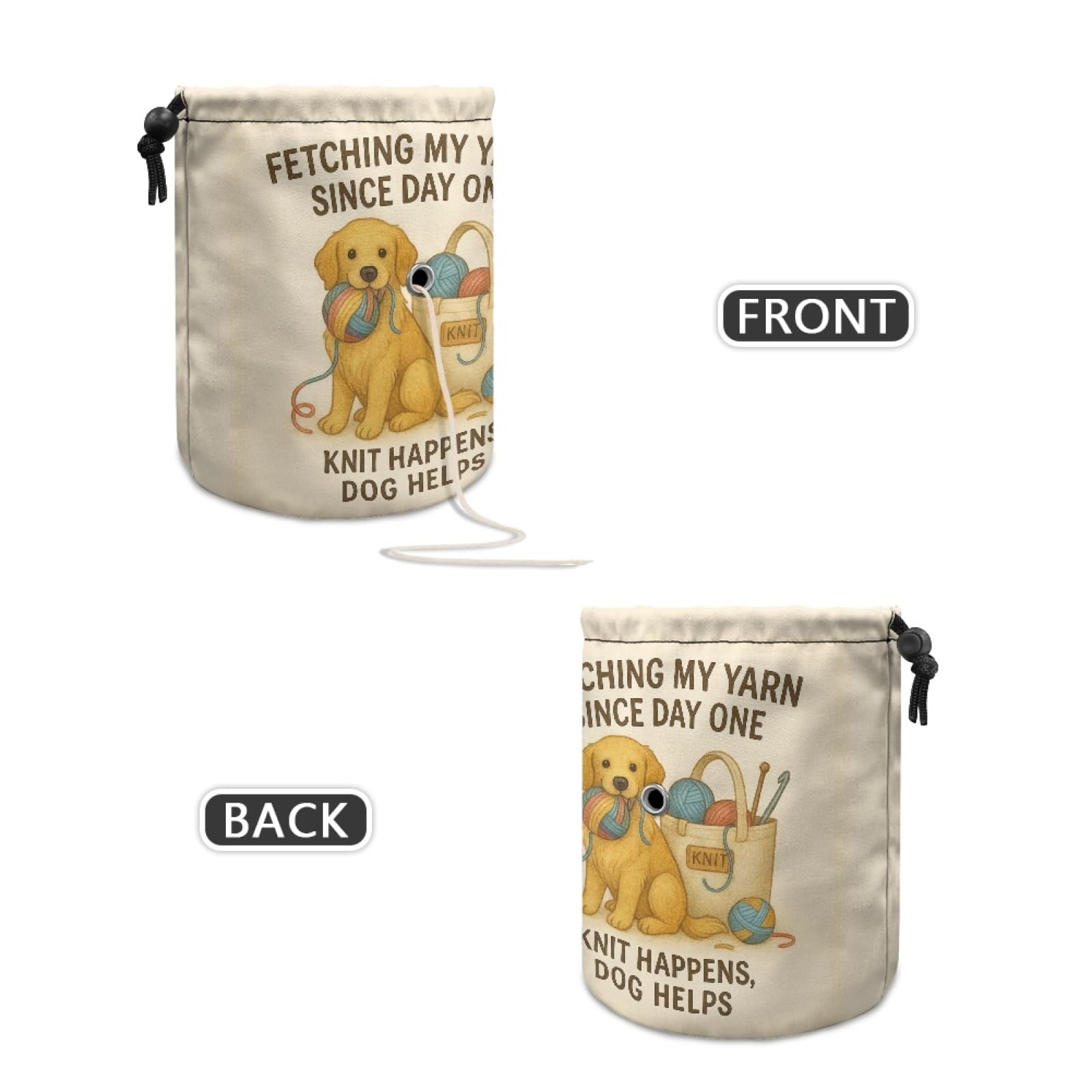 Knitting Crochet Yarn Storage Bag – Durable Canvas Tote Organizer with Cute Pet & Thread Design | Holds Skeins, Hooks, Needles & Tools for Crafters and DIY Lovers
