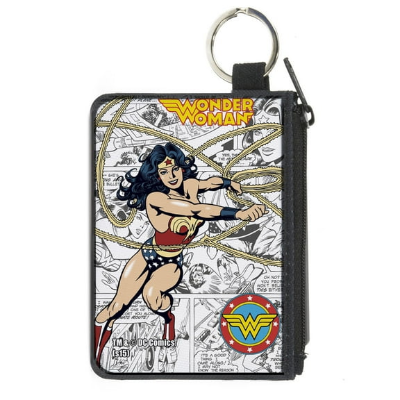 DC Comics Wallet, Coin Purse, Wonder Woman Lasso Action Pose Logo Comic Scenes, Canvas