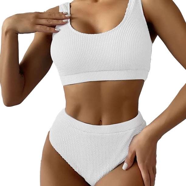 Gibobby Conjunto de Bikini para Mujer Bikini de playa sexy para mujer Traje de baño de playa Traje de baño de moda Conjunto de dos piezas(Blanco,CH)