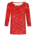 thumbnail image 4 of YMNXA Women'S Casual T Shirts 3/4 Sleeve Round Neck Sequins Comfortable Fashionable Top For Daily Wear Red L, 4 of 5