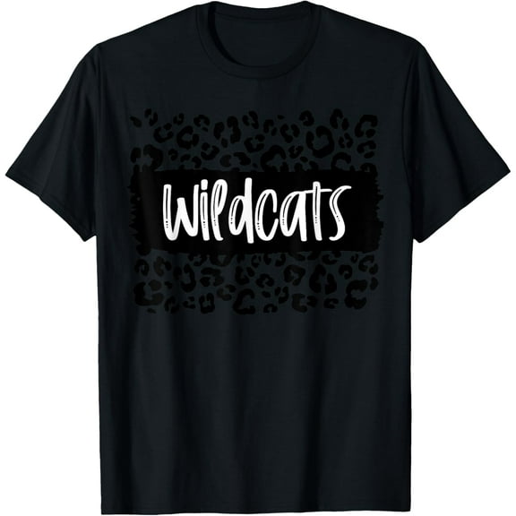 Wildcats Team Mascot School Spirit Game Night Leopard Print T-ShirtMen and women, Black T-shirt, size: Extra large S-4XL