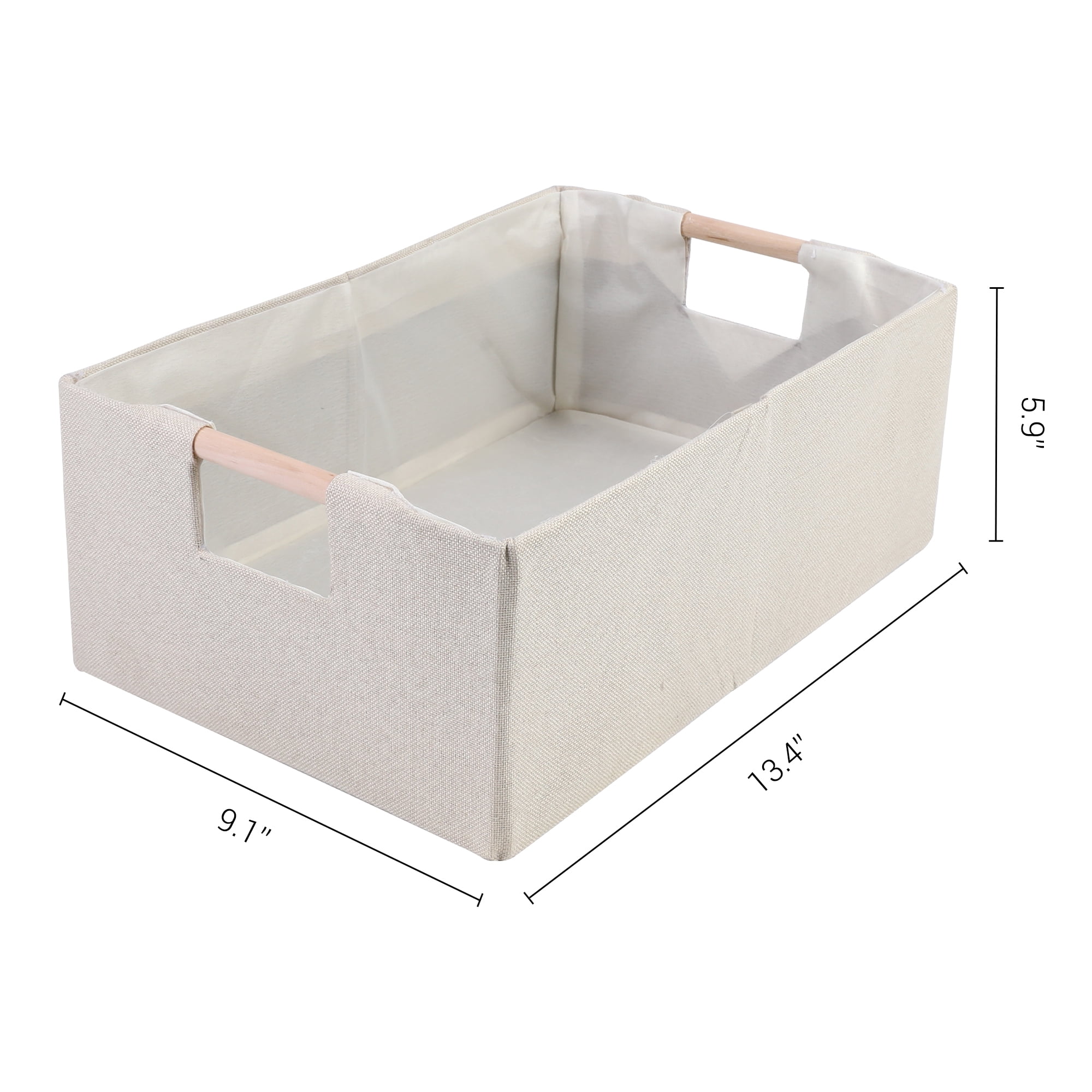 Unique Bargains Foldable Storage Basket with Wood Handles Beige 13.4*9.1*5.9