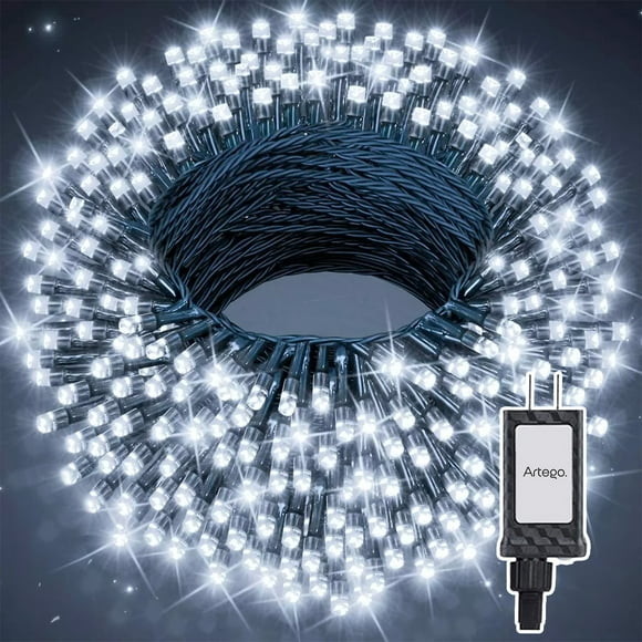 Luces Serie De Navidad Christmas 100 Led String Lights Luz Blanca - Cable Verde Cuenta Con Conector Eléctrico 8 Modos De Uso Con Temporizador Artego Decoración Navideña