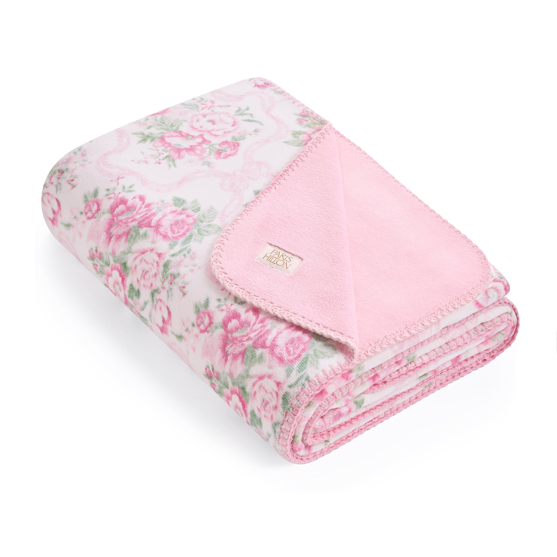 Paris Hilton Plush Throw Blanket, Reversible Fleece, 60" x 70", Pink Coquette Floral