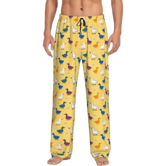 Logiee Cartoon Duck Print Pajama Pants for Men,Men’s Pajama Bottoms,Mens PJ Pants with Pockets & Button Fly-Small
