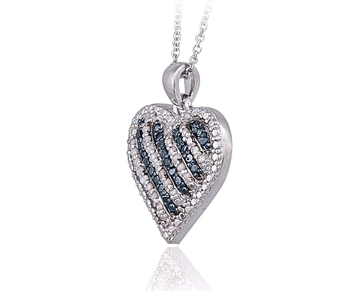 0.50ct Blue & White Diamond Striped Heart Pendant Necklace