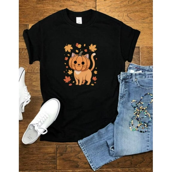 Funny Halloween Cat Pumpkin Thanksgiving Spooky Unisex T-Shirt, up to size 5XL