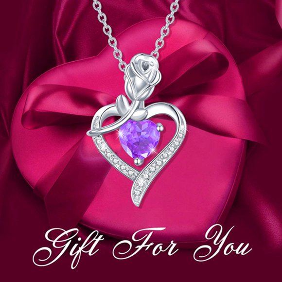LSLJS Ladies Fashion Rose Heart Diamond Pendant Necklace Mother's Day Gift Jewelry, Gifts for Mom Wife Girlfriend Her on Anniversary Mothers Day Valentines Day Christmas Birthday Gifts for Women