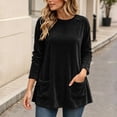 thumbnail image 5 of NominalSnug Women's Velvet Long Sleeve Tunic Top Casual Crew Neck Loose‑Fit Shirt With Front Pockets, 5 of 8