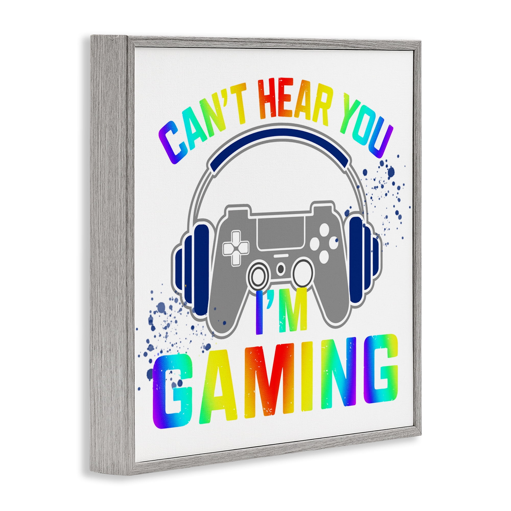 Rainbow Can't Hear You Gaming Gray Framed Giclee Art, design by Kim Allen