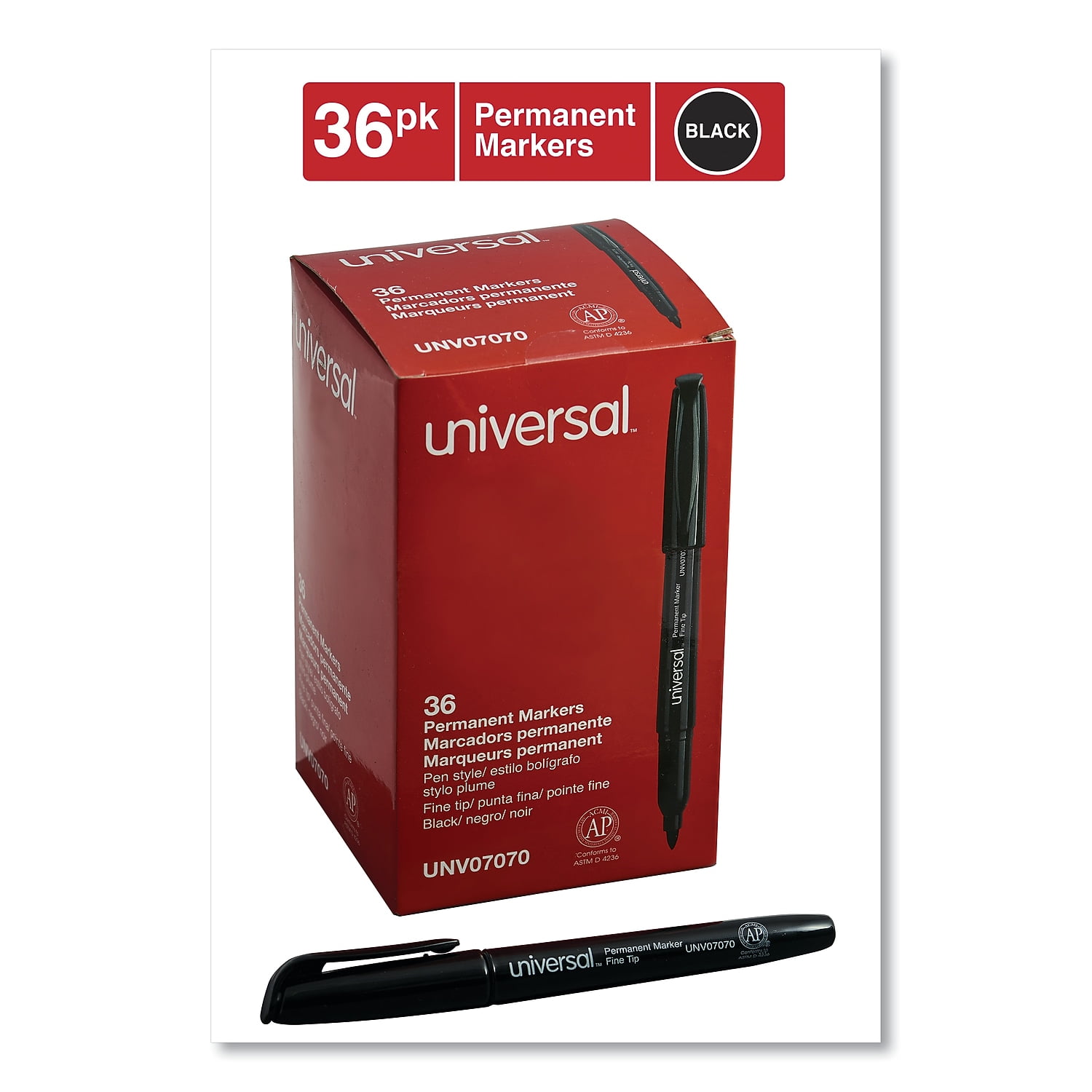 Universal UNV07070 Fine Bullet Tip Pen-Style Permanent Marker - Black (36/Pack)