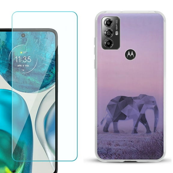 OneToughShield ® for Motorola Moto G Play 2023 Shockproof Fashion Phone Case, with Tempered Glass Screen Protector - Twilight Elephant