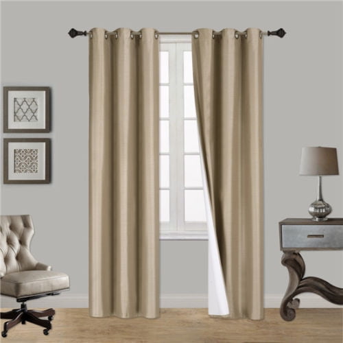 2pc Rod Pocket Foam Lined Thermal Blackout Window Curtain Drape Panel R64 taupe 
