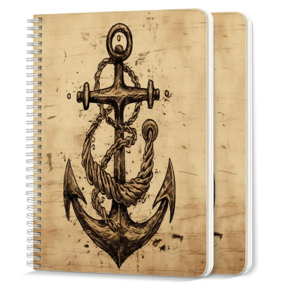 Spiral Notebook,College Ruled Journal,8.26" x 5.71" 50 Sheets/100 Pages,2 Pack - Drawing of An Anchor With Rope