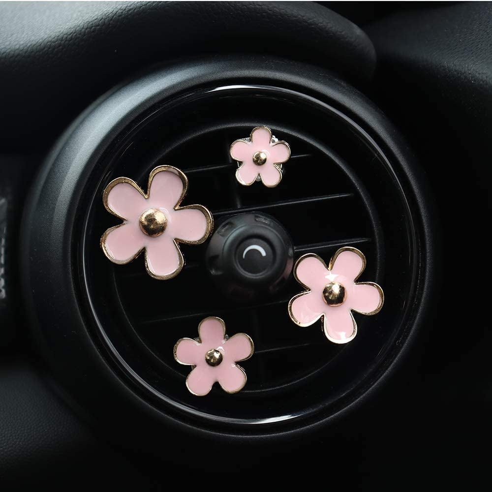 4 Pack Car Charm Beautiful Daisy Flowers Air Vent Decorations Cute Automotive Interior Trim Black 