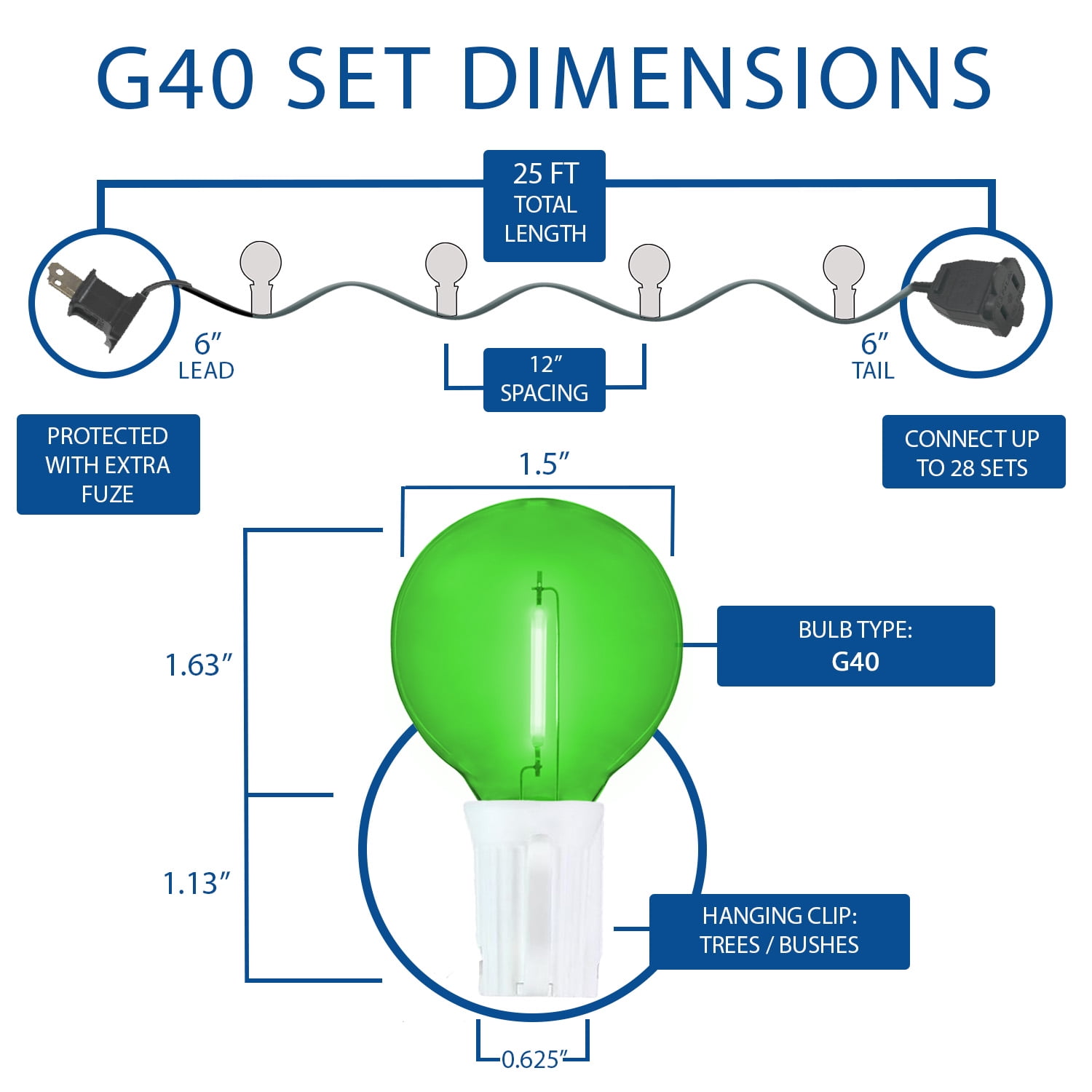 Novelty Lights 25 Feet Yellow/Purple/Green Mardi Gras LED G40 Globe Plastic Shatterproof Outdoor Patio String Lights, White Wire