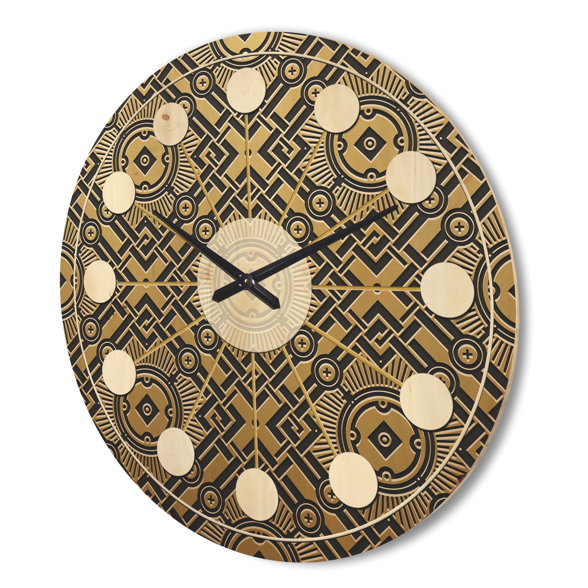 Designart 'Metallic Golden Luxury Geometrics XII XX' Mid-Century Modern Wood Wall Clock