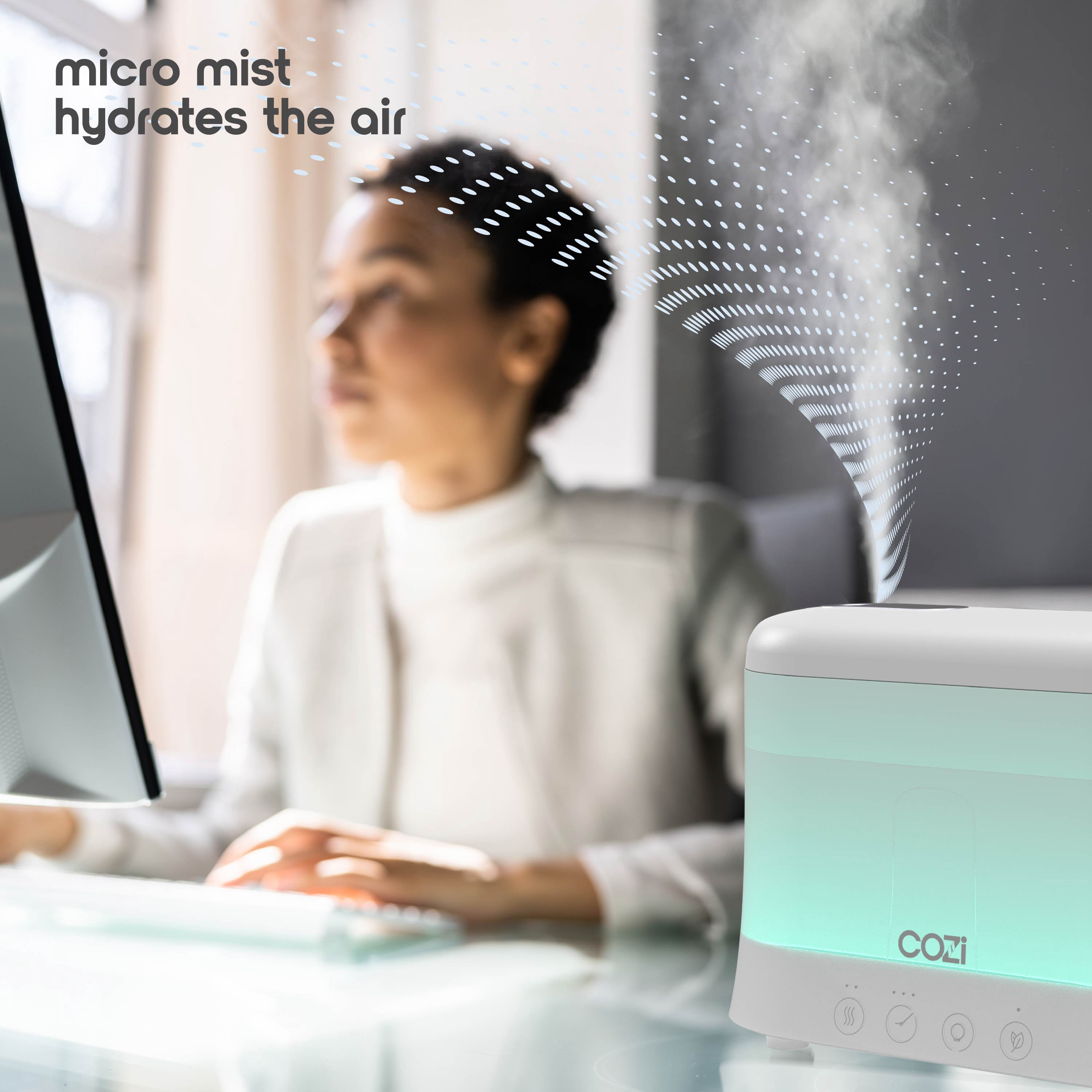 Cozi by Tzumi Cool Mist Humidifier and Aroma Diffuser with LED Lights, Room Humidifier for Bedroom and Home Office