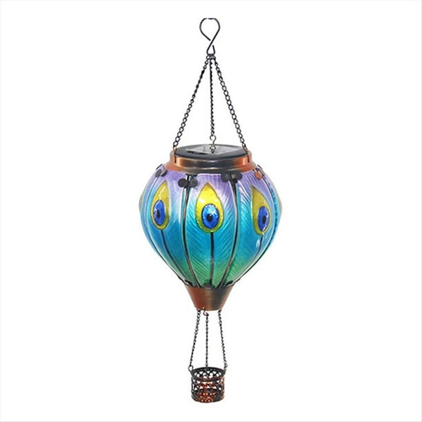 Linternas para Exteriores, Globo AerostáTico, Linterna Solar con Portavelas para DecoracióN de JardíN, Luz Solar Colgante, Pavo Real para Exteriores