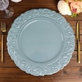 thumbnail image 3 of BalsaCircle 24 Dusty Blue 14" Metallic Acrylic Wooden Textured Round Baroque Plastic Charger Plates, 3 of 8