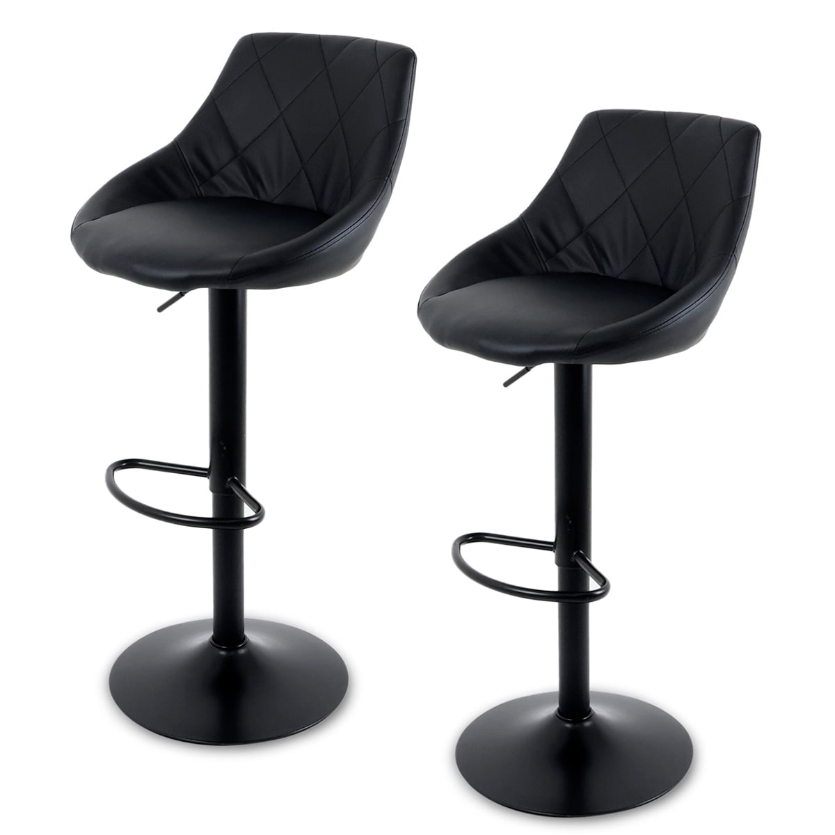 Sillas de Bar para Barra de Cocina con Respaldo y Reposapies de Altura Ajustable Bancos para Bar con Asiento Acolchado Diseño Elegante Set de 2 Piezas Full Black
