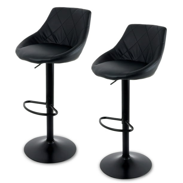 Sillas de Bar para Barra de Cocina con Respaldo y Reposapies de Altura Ajustable Bancos para Bar con Asiento Acolchado Diseño Elegante Set de 2 Piezas Full Black