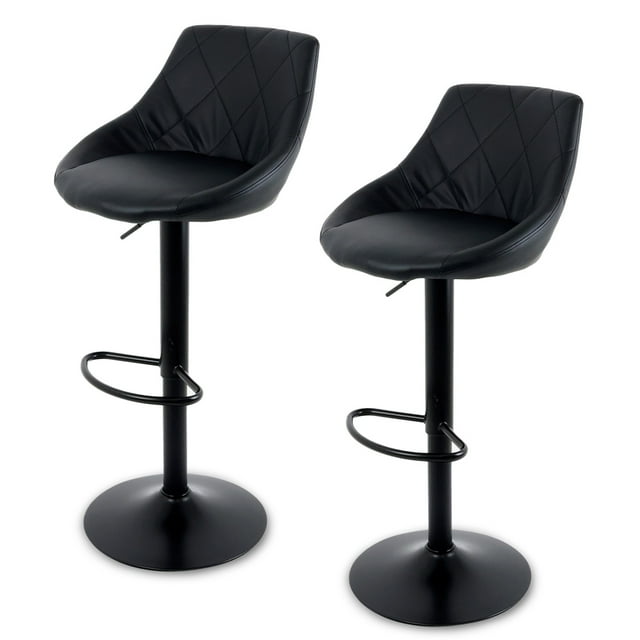 Sillas de Bar para Barra de Cocina con Respaldo y Reposapies de Altura Ajustable Bancos para Bar con Asiento Acolchado Diseño Elegante Set de 2 Piezas Full Black
