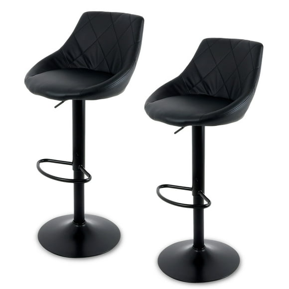 Sillas de Bar para Barra de Cocina con Respaldo y Reposapies de Altura Ajustable Bancos para Bar con Asiento Acolchado Diseño Elegante Set de 2 Piezas Full Black