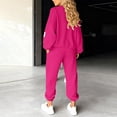 thumbnail image 4 of Hogleaql Womens Sweatsuit 2 Piece Set Long Sleeve Lounge Drawstring Sweatshirt Wide Leg Sweatpants Solid Color Loose Fit Outfits Fashion Winter Tracksuit with Pockets 2025 Dark Green 3XL, 4 of 4